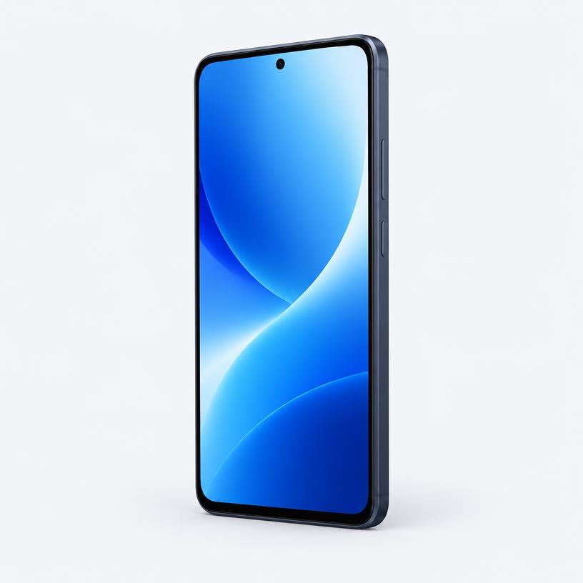 A Samsung-style Android smartphone with a blue gradient screen
